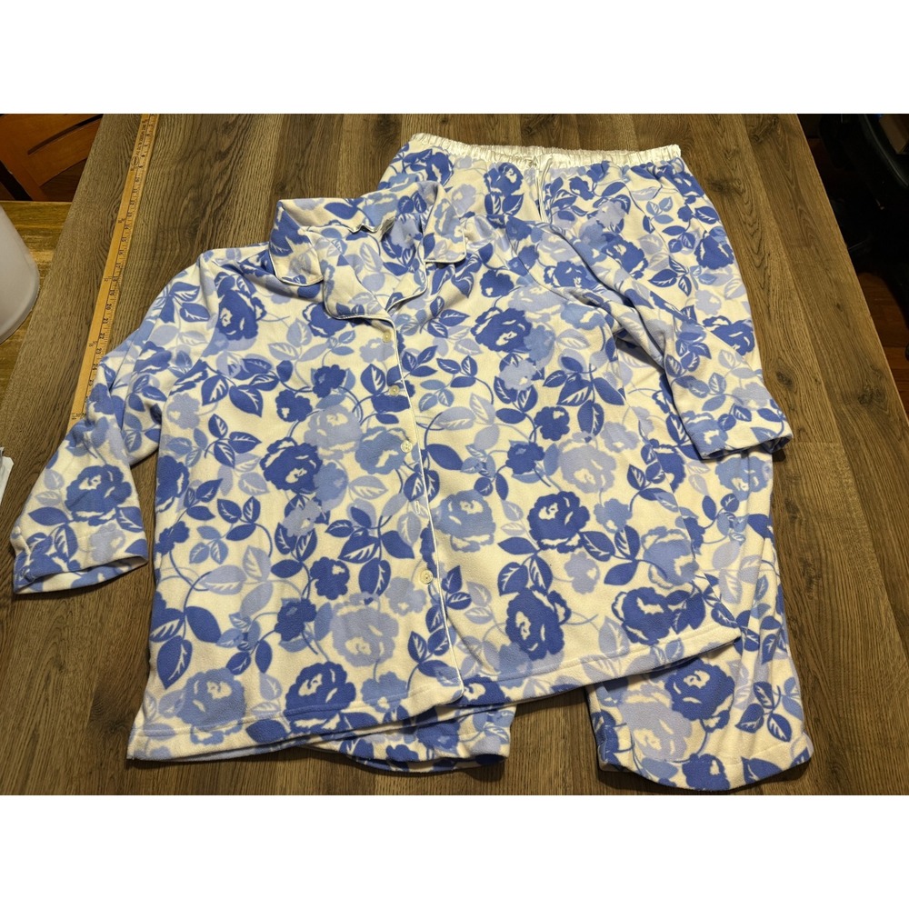 Secret Treasures Pajama Set Womens Size XL Blue Floral Fleece 2PC Sleepwear